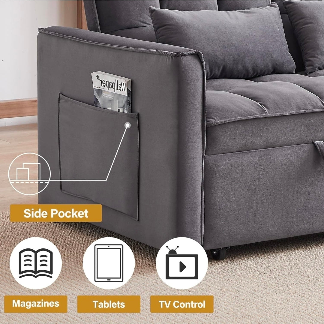 Sofá cama 3 en 1, sofá cama convertible de terciopelo, sofá cama extraíble con bolsillos laterales