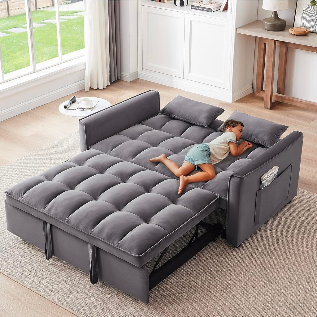 Sofá cama 3 en 1, sofá cama convertible de terciopelo, sofá cama extraíble con bolsillos laterales