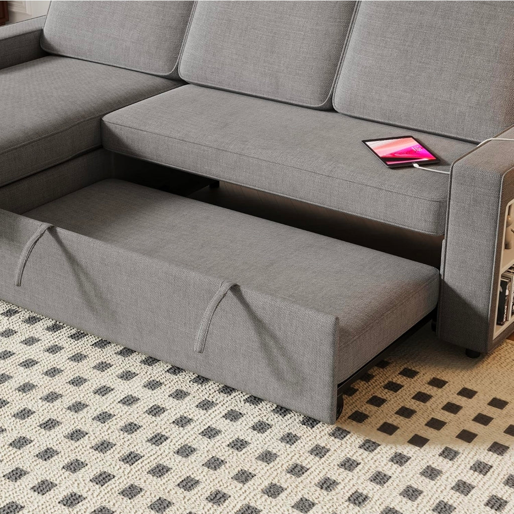 sofá cama convertible con diván de almacenamiento y estantes de almacenamiento, con puerto USB y puerto T pyce