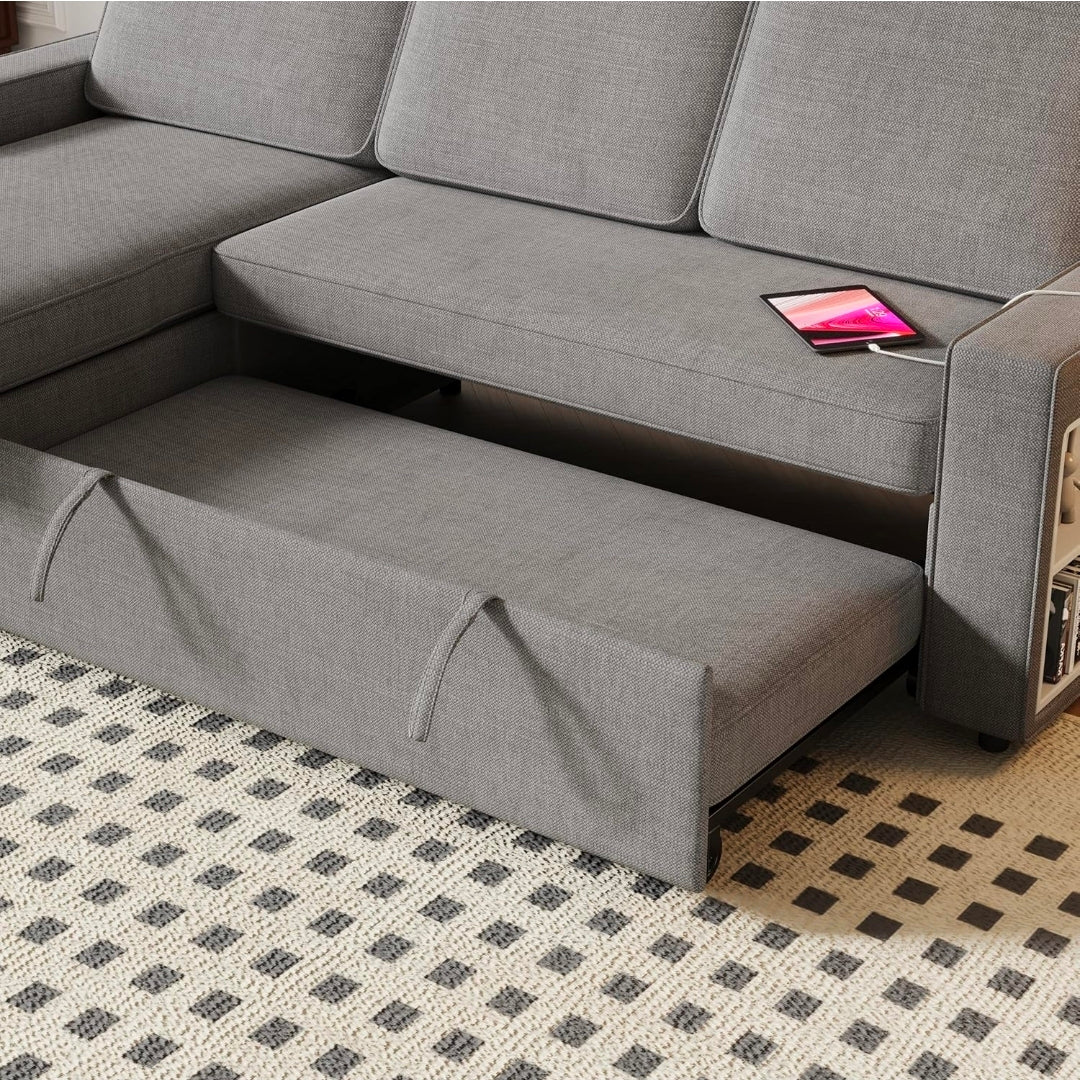 sofá cama convertible con diván de almacenamiento y estantes de almacenamiento, con puerto USB y puerto T pyce